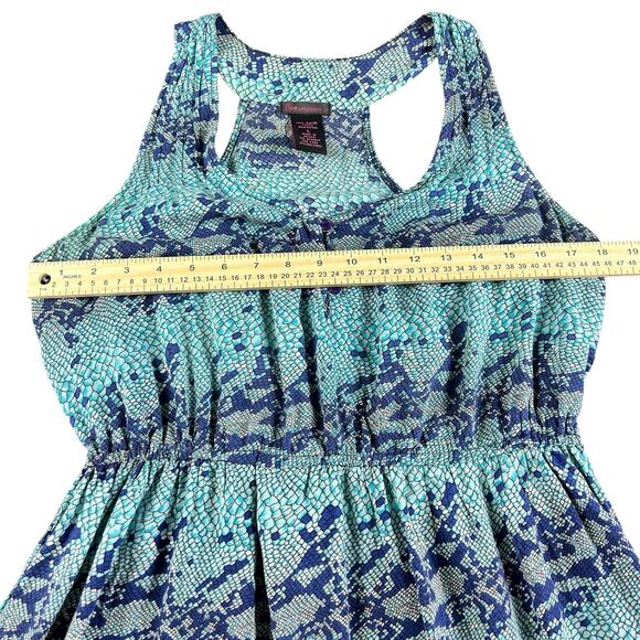 Fire Los Angeles Dress Women Size Large Blue & Turquoise Animal Scales Boho Mini - Picture 10 of 11